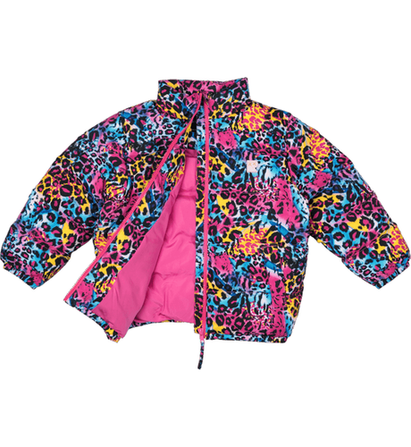 Rock Your Kid Lined Blue Miami Leopard Puff Padded Jacket