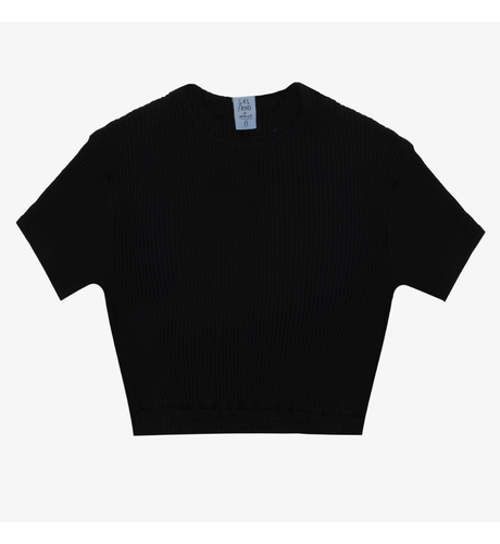 The Girl Club Black Cotton Rib Elastic Waist Crop Top