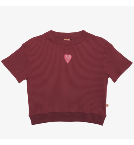 The Girl Club Heart Patch Cotton Rib Crop Tee - Dark Plum