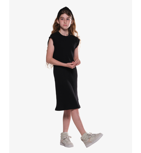 The Girl Club Black Cotton Rib Relaxed Tank Dress