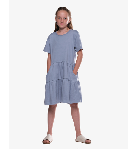 The Girl Club Blue Cotton Rib Relaxed Play Dress