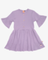 The Girl Club Lilac Cotton Rib Flare Sleeve Button Front Dress