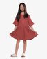 The Girl Club Sangria Cotton Rib Flare Sleeve Button Front Dress