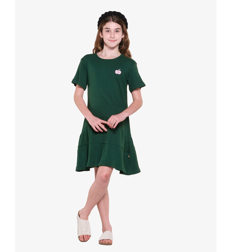 The Girl Club Deep Green Cotton Rib T-Shirt Panel Dress