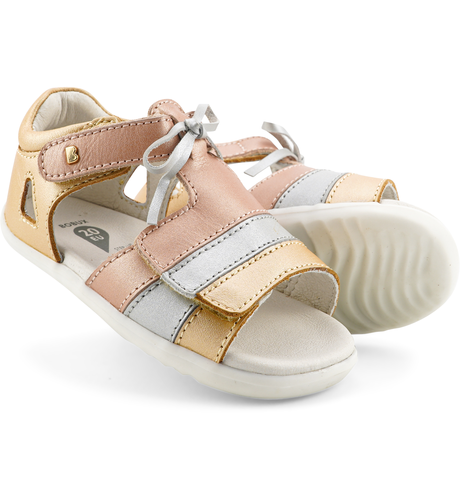 Bobux Step Up Mirror Sandal - Pale Gold + Rose Gold Stripe