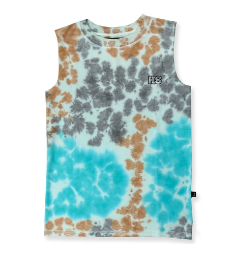 Hello Stranger Muscle Tee - Brown Blue Tie Dye