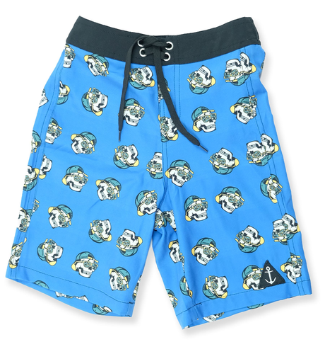 Hello Stranger Skulls Long Board Short - Blue Skulls