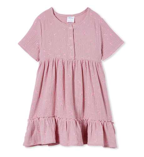 Milky Cotton Floral Dress - Dusty Pink