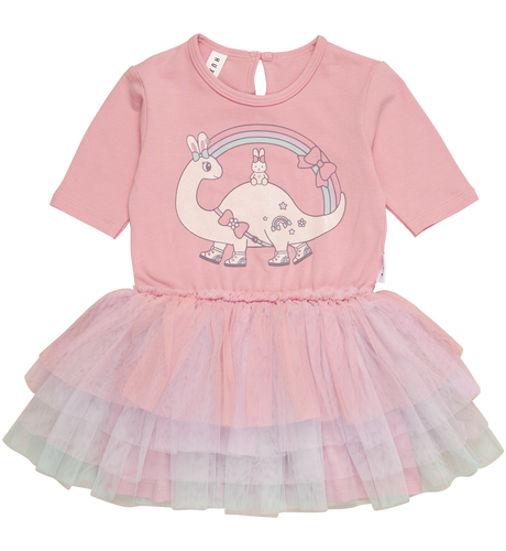 Huxbaby Dino Rainbow Layered Ballet Dress - Dusty Rose