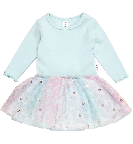 Huxbaby Rainbow Flower Rib L/S Ballet Onesie - Sky