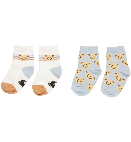 Huxbaby Smile Bear 2Pk Socks - White + Dusty Sky