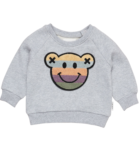 Huxbaby Rainbow Smile Bear Sweatshirt - Grey Marle