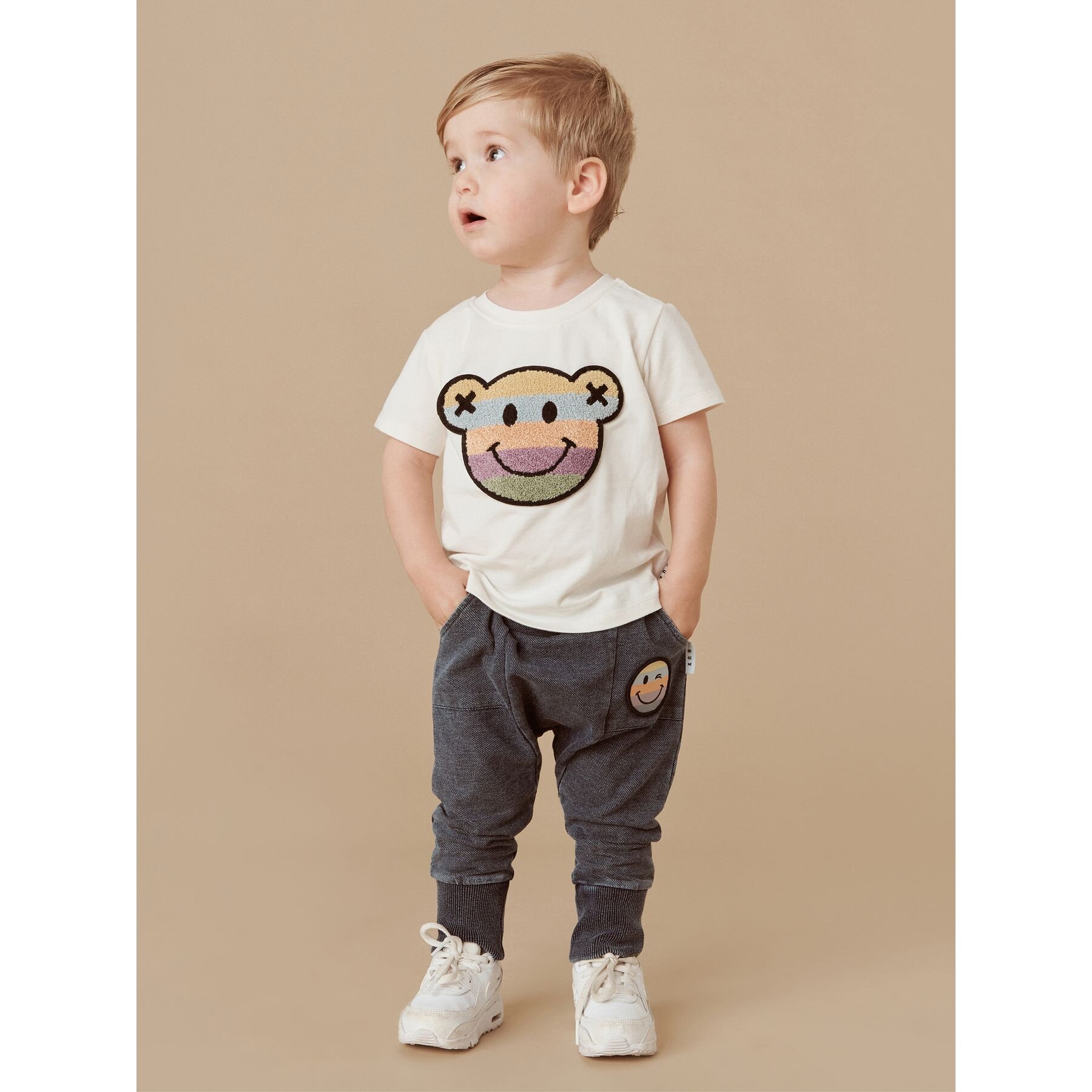 Huxbaby Rainbow Smiley Pocket Drop Crotch Pant Denim CLOTHING BOY Boys PANTS Kids Clothing NZ Shop Online Kid Republic W23 Huxbaby D1