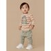 Huxbaby Sleeping Dinos Stripe Top - Biscuit + Wheat