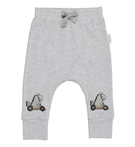 Huxbaby Dino Racer Knee Drop Crotch Pant - Grey Marle