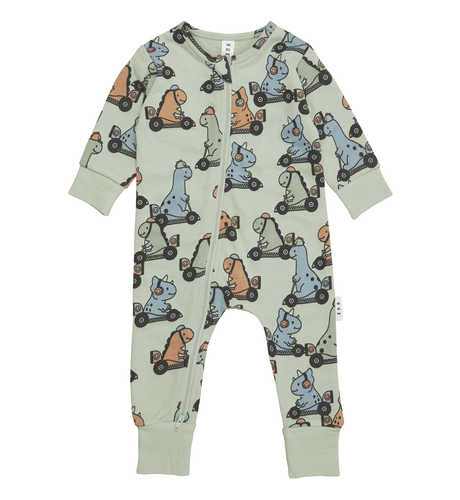 Huxbaby Dino Racer Zip Romper -Thyme