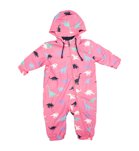 Korango Girls Dino Colour Change Rain Suit - Hot Pink