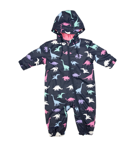 Korango Girls Dino Colour Change Rain Suit - Navy