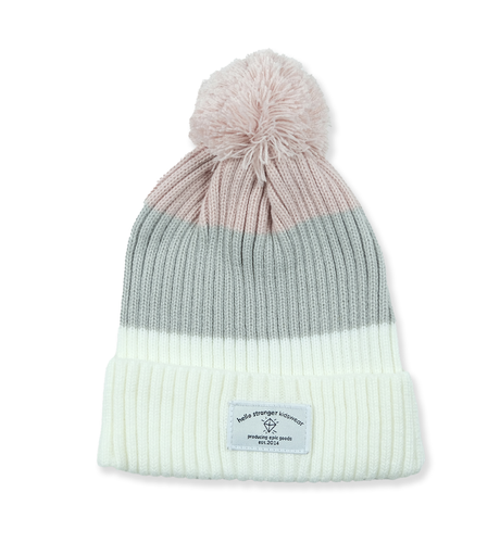 Hello Stranger Pom Pom Beanie - Pink/Grey/White