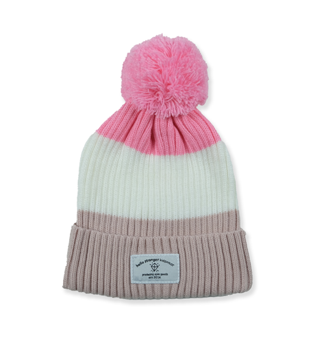 Hello Stranger Pom Pom Beanie - Pink/White/Pink