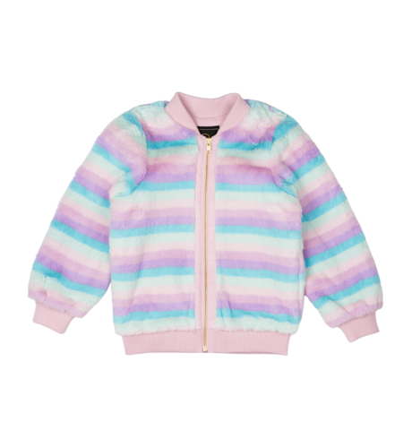 Rock Your Kid Pastel Stripe Faux Fur Jacket