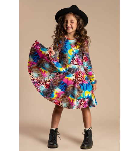 Rock Your Kid Abstract Leopard LS Waisted Dress