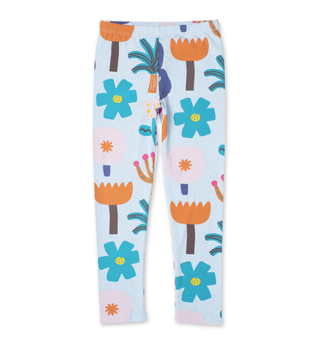 Minti Floral Garden Tights - Cornflower Marle