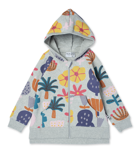 Minti Floral Garden Furry Zip Up - Grey Mrl