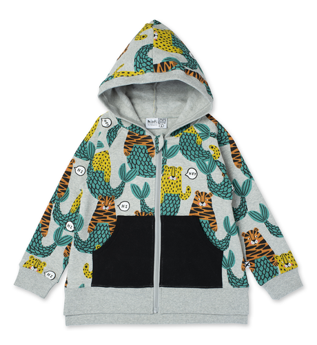 Minti Mer-Cats Furry Zip Up - Grey Mrl/Blk