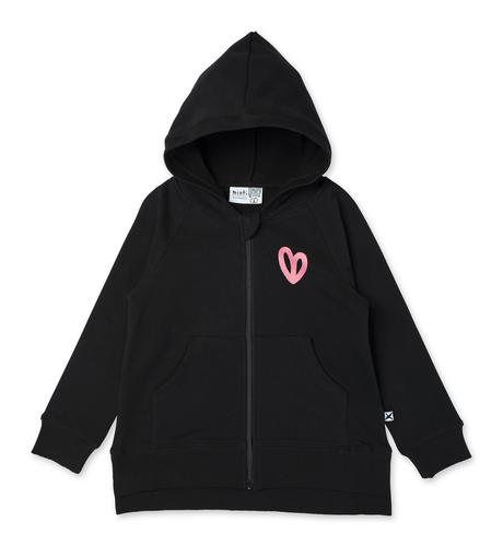 Minti Little Heart Furry Zip Up - Black