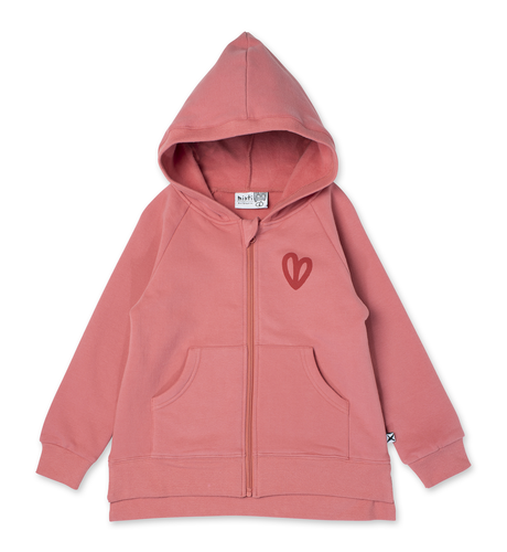 Minti Little Heart Furry Zip Up - Rose