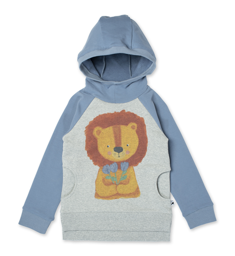 Minti Flower Lion Furry Hood - Grey Mrl/Cornflower