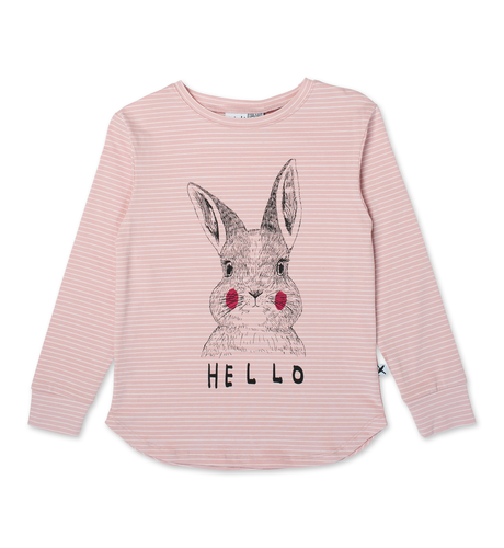 Minti Hello Bye Bunny Bear LS Tee - Ballet Stripe