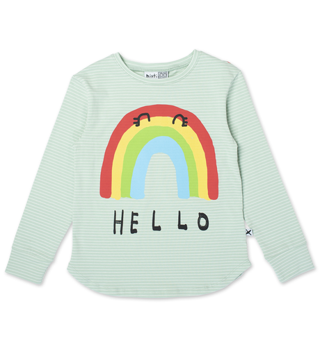 Minti Hello Bye Rainbow LS Tee - Mint Stripe