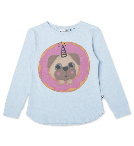 Minti Donut Pug LS Tee - Cornflower Marle