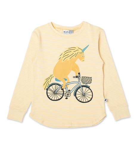 Minti Biking Unicorn LS Tee - Lemon Stripe