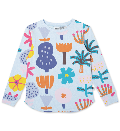 Minti Floral Garden LS Tee - Cornflower Marle