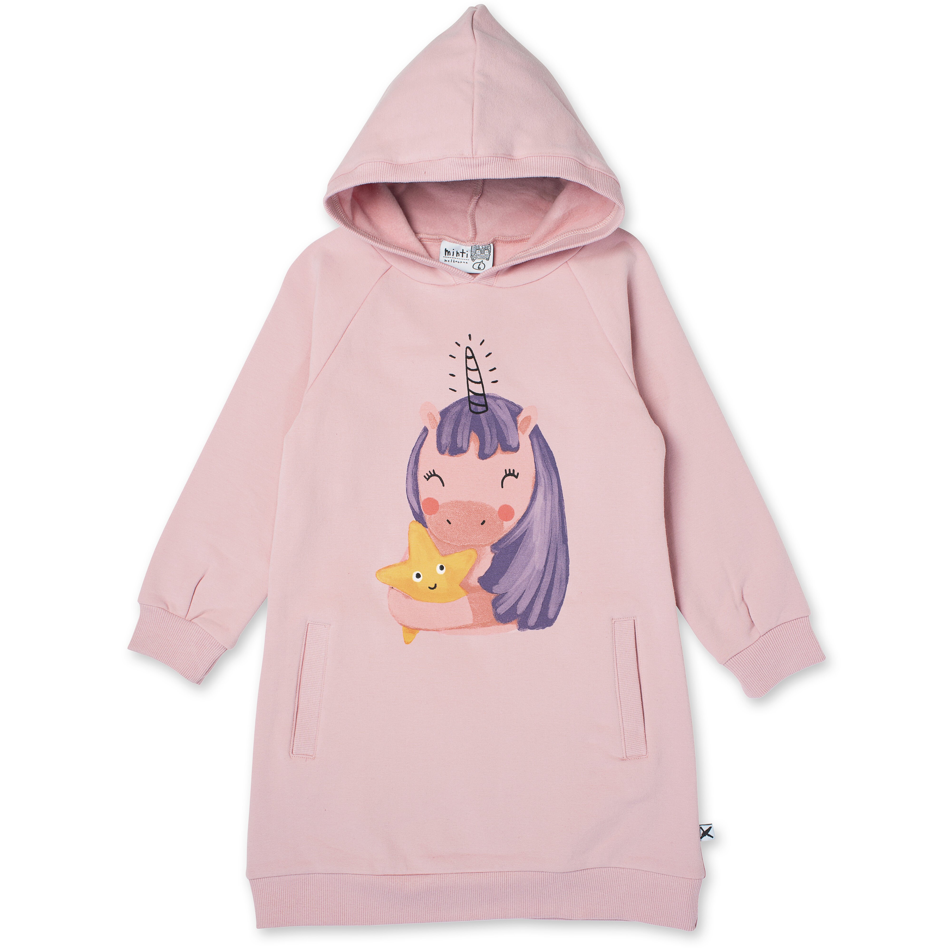 Minti Magical Friends Furry Hoodie Dress Muted Pink CLOTHING