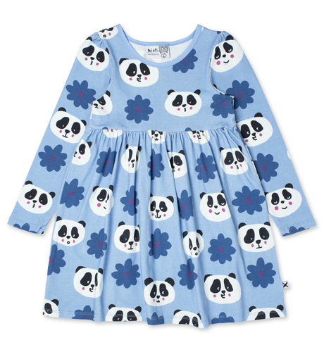 Minti Flowers & Pandas Dress - Light Blue