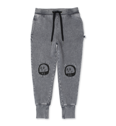 Minti Friendly Skulls Patch Trackies - Grey Wash