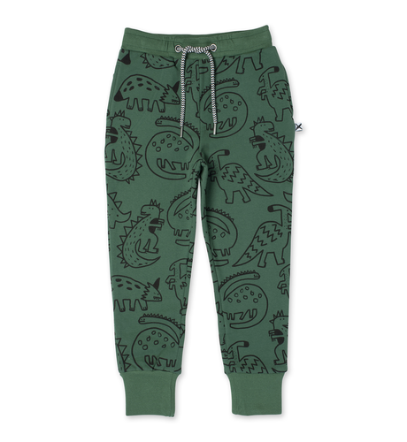 Minti Sketched Dinos Furry Trackies - Kelly Green