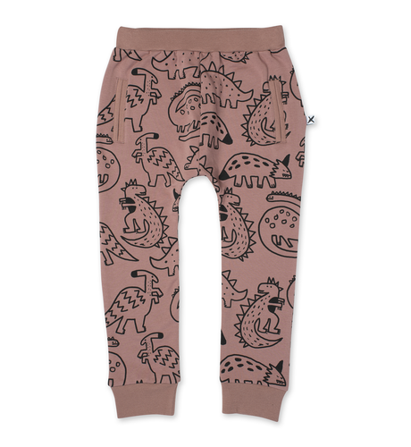 Minti Sketched Dinos Trackies - Chocolate