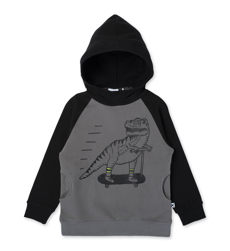 Minti Scooting Dino Furry Hood - Dark Grey/Black