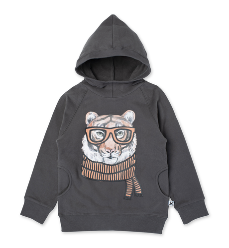 Minti Tiger In Disguise Furry Hood - Dark Grey