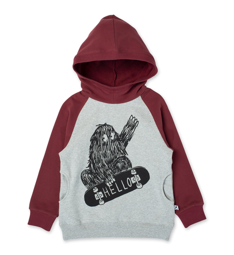 Minti Skate Monster Furry Hood - Grey Mrl/Burnt Red