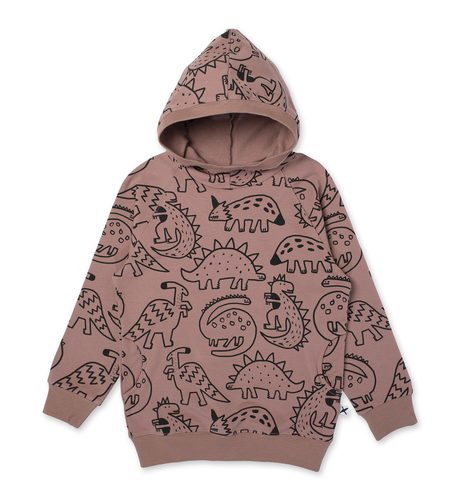 Minti Sketched Dinos Hood - Chocolate