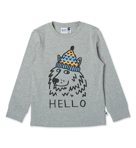 Minti Friendly Wolf LS Tee - Grey Marle