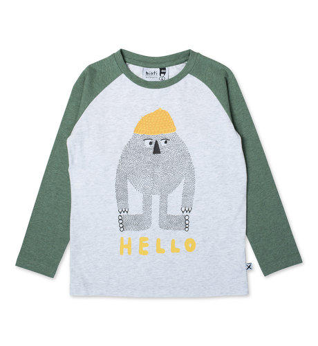 Minti Hello Later Yeti LS Tee - White Marle/Forest Marle