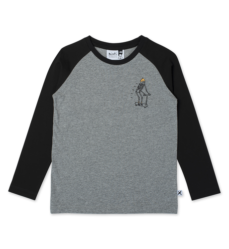 Minti Skeleton Scooter LS Tee - Charcoal Mrl/Blk