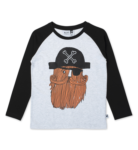 Minti Hairy Pirate LS Tee - White Mrl/Black